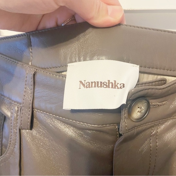 Nanushka |  Zoey Dark Brown High Waist Regenerated Leather Blend Trousers Small - Picture 7 of 16